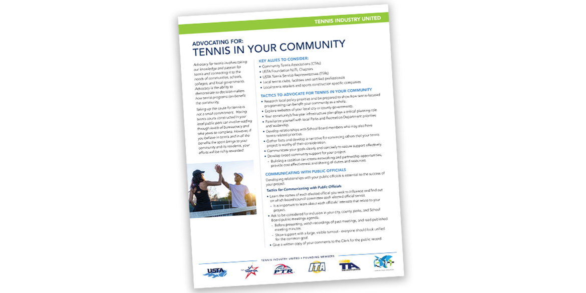 Advocate for community tennis flyer cover.