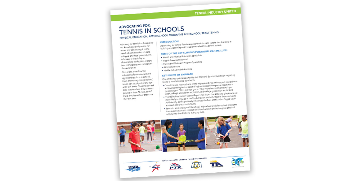 Advocate for tennis in schools flyer cover.