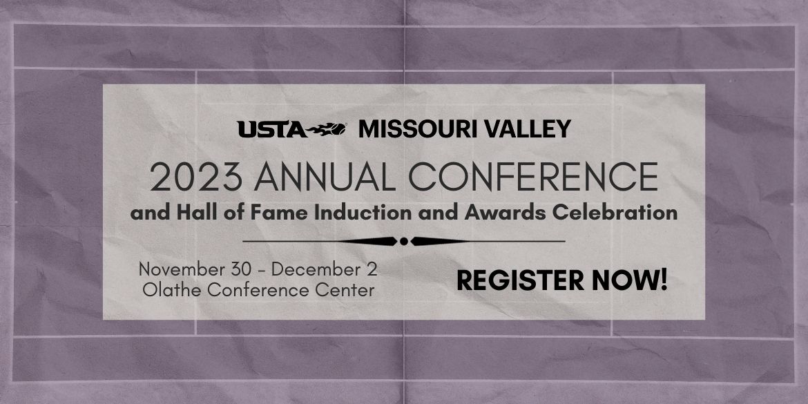 A graphic promoting the 2023 USTA Missouri Valley Annual Conference.