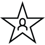Black icon of a person in a star.