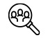 Icon of magnifying glass with 3 people inside.