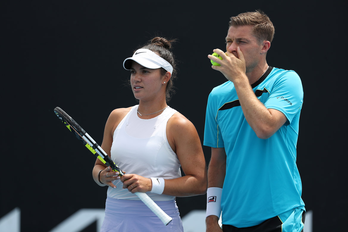 Desirae Krawczyk and Neal Skupski at the 2024 Australian Open. Photo by Maya Thompson/Getty Images.