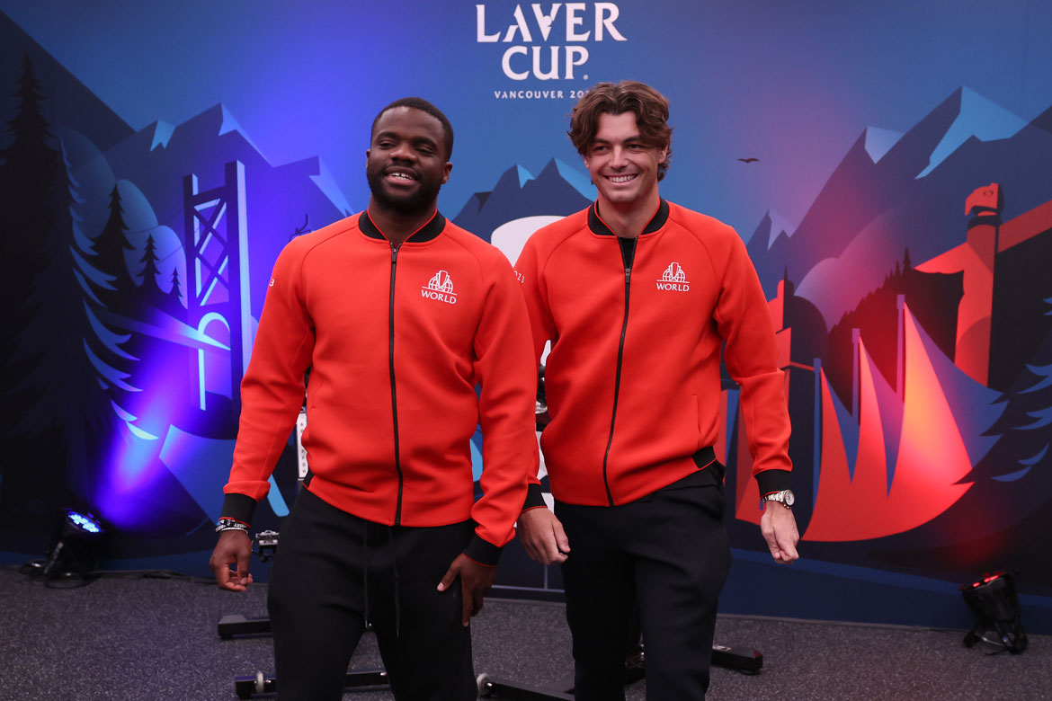 Frances Tiafoe and Taylor Fritz at the 2023 Laver Cup. Photo by Clive Brunskill/Getty Images for Laver Cup.