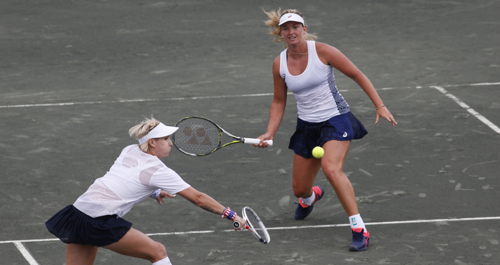Bethanie Mattek-Sands and Coco Vandeweghe during their FedCup doubles match against katerina Siniakova and Kristyna Pliskova of the Czech Republic at the Saddlebrook Resort on April 23, 2017 in Tampa Bay, Florida. Photo by Gary Hershorn