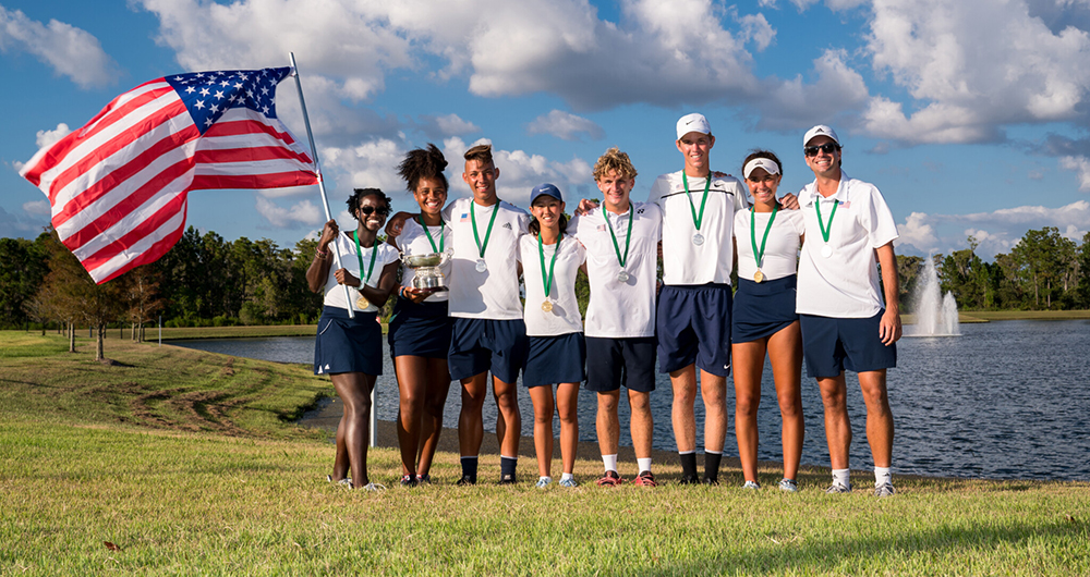 September 29, 2019 - US Junior Fed Cup and Davis Cup teams pose with Fed Cup trophy and 1st and 2nd place medals. L-R: Captain Jamea Jackson, Robin Montgomery, Dali Blanch, Connie Ma, Toby Kodat, Martin Damm, Katrina Scott, Captain Philippe Oudshoorn