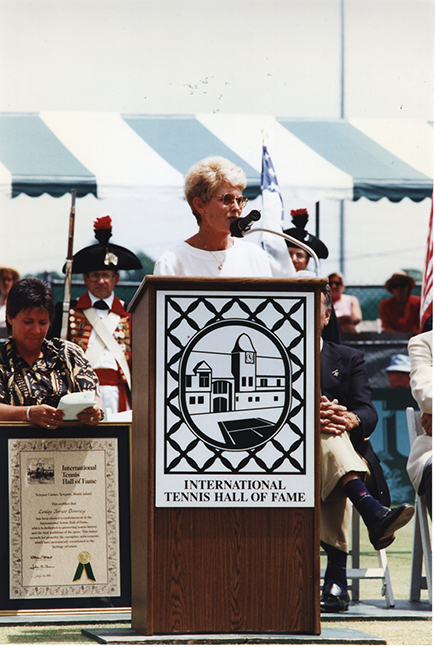 Lesley Turner Bowrey at the 1997 International Tennis Hall of Fame induction ceremony. (Photo courtesy of the ITHOF.)