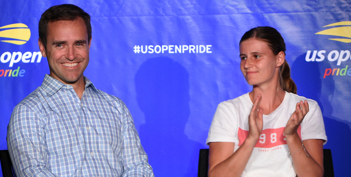 August 22, 2019 - (L-R) Adam Rippon, Brian Vahaly and Greet Minnen during the US Open Pride Panel at the 2019 US Open. (Photo by Mike Lawrence/USTA)