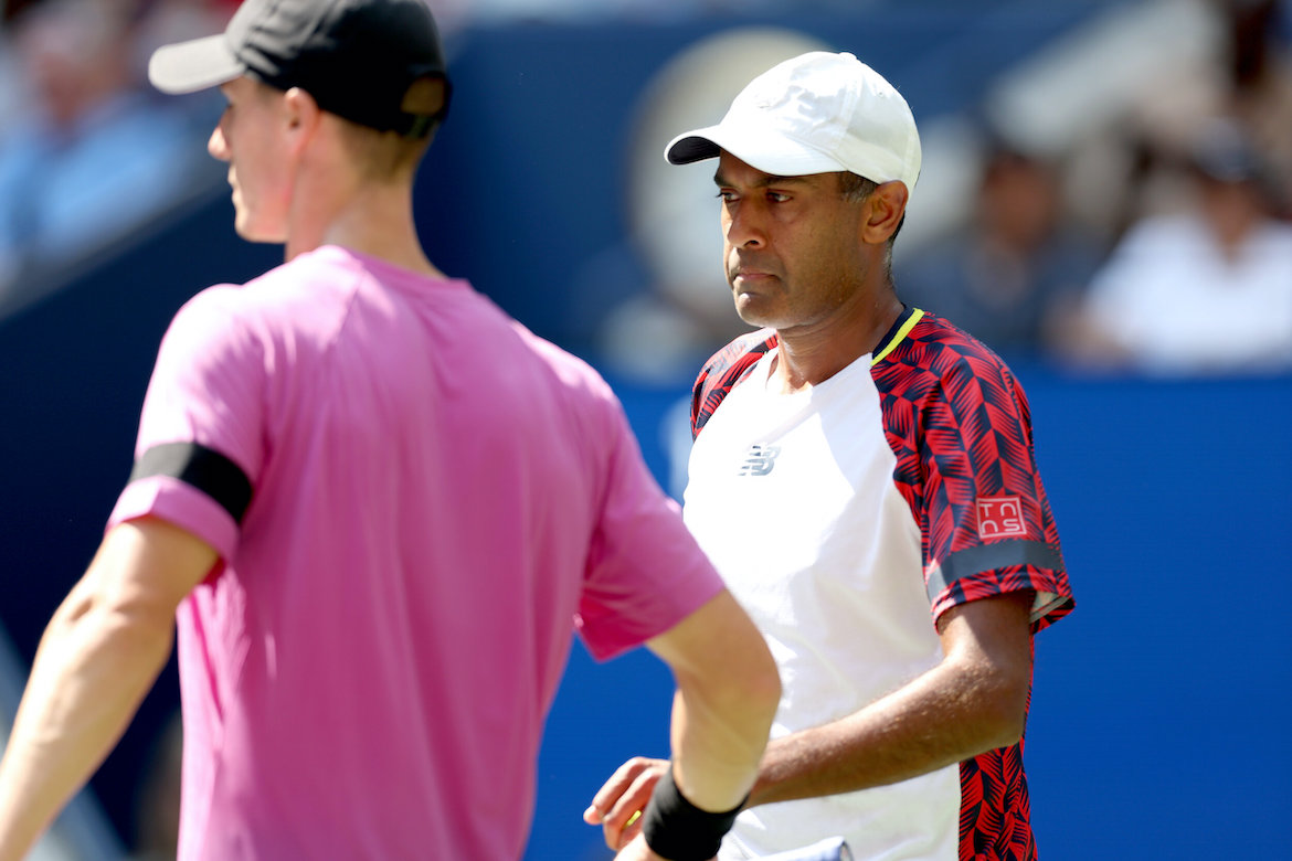 Rajeev Ram and Joe Salisbury during a men's doubles championship match at the 2022 US Open, Friday, Sep. 9, 2022 in Flushing, NY. (Simon Bruty/USTA)