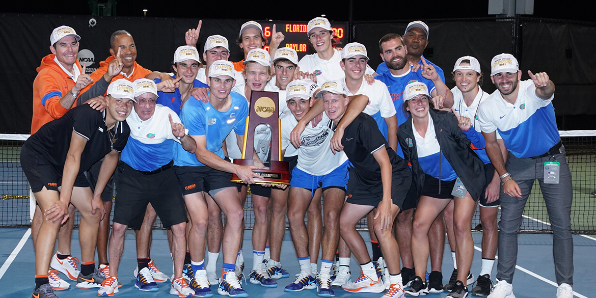 The University of Florida after they defeated Baylor University during to win the 2021 NCAA D1 Tennis Championships on Saturday, May 22, 2021 at the USTA National Campus in Orlando, Florida. (Manuela Davies/USTA)
