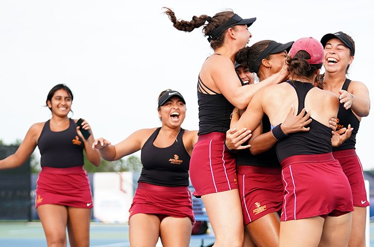 CMS women's tennis team celebrates