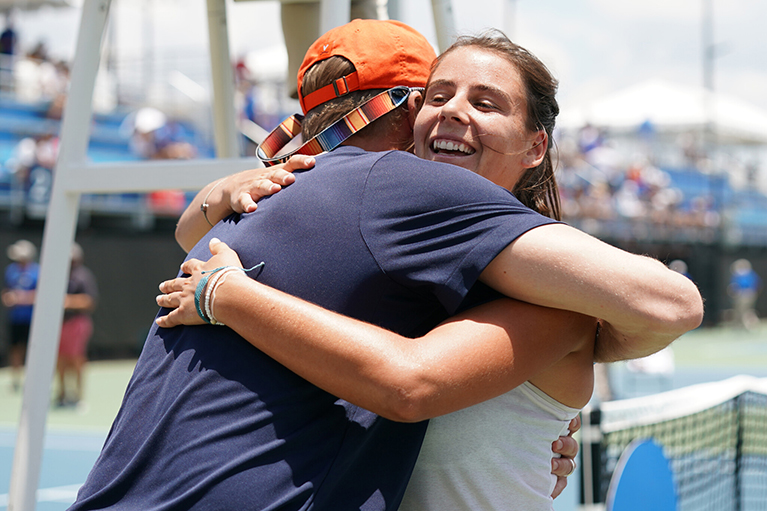 Virginia freshman Emma Navarro celebrates after winning the 2021 NCAA women's singles title.