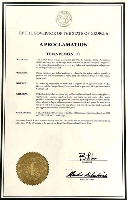 The State of Georgia declares May as National Tennis Month.